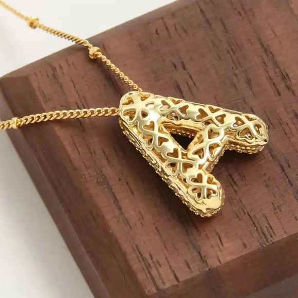 Gold Initial Necklace with Sparkling Letter Pendant" - Picture 7 of 15